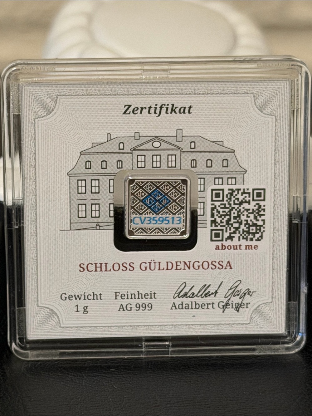 1 Gram Geiger Silver Bar Original Premium In Square Capsule Assay .999